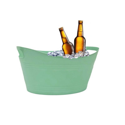Small Green Plastic Ice Bucket With Handles Drink Cooler Tub Party BBQ