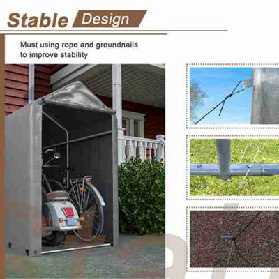 Small Grey Backyard Waterproof Bicycle Motorbike Storage Tent PE Shelter - 6
