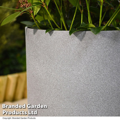 Small Grey Cylinder Stone Effect Planter Outdoor Garden Plastic 26cm (x2)