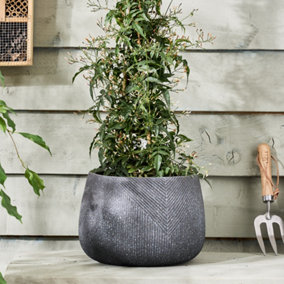 Small Grey Symmetry Stripe Fibre Clay Indoor Outdoor Garden Planter Houseplant Flower Plant Pot