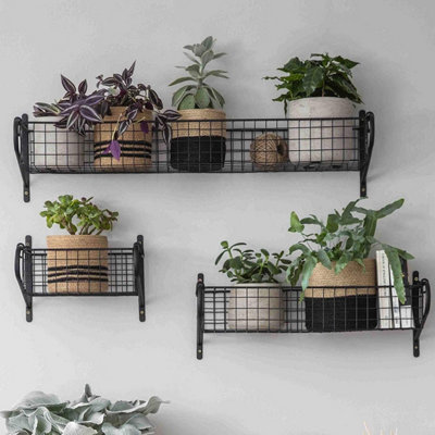 Small Hanging Basket Shelf Powder Coated Steel Metal Wall Mounted Rack ...