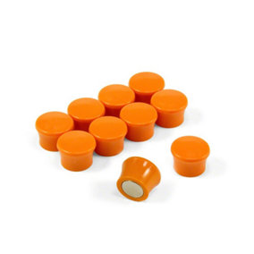 Small High Power Orange Memo Board Magnets for Fridge, Whiteboard, Noticeboard, Filing Cabinet - Pack of 10