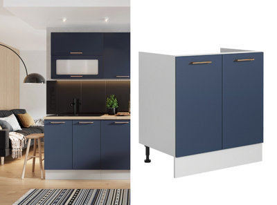 Small Kitchen Sink Cabinet 800mm Under Sink Unit Navy Blue Copper Handle Nora