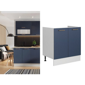 Small Kitchen Sink Cabinet 800mm Under Sink Unit Navy Blue Copper Handle Nora
