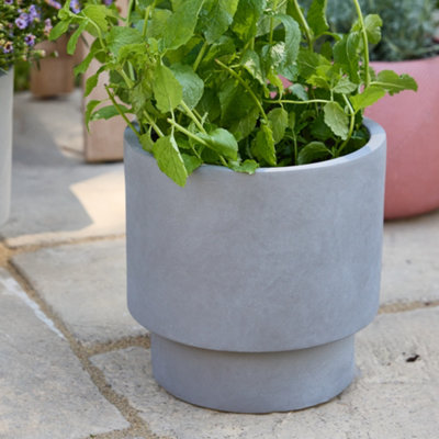 Small Light Grey Fibre Clay Indoor Outdoor Garden Planter Houseplant Flower Plant Pot