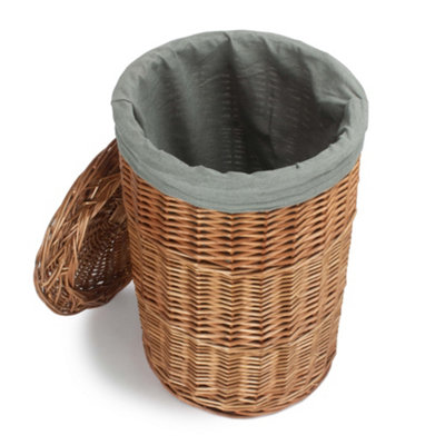 Small Light Steamed Round Linen Basket with Grey Sage Lining