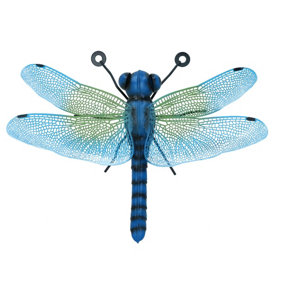 Small Metal Blue Dragonfly Garden/Home Wall Art Ornament Gift 7x22x31cm