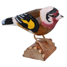 Small Metal British Bird Hand Carved Wooden Goldfinch Home Garden Décor Gift