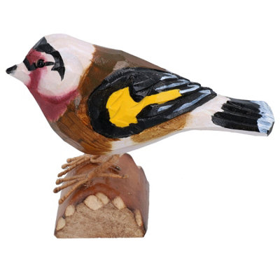 Small Metal British Bird Hand Carved Wooden Goldfinch Home Garden Décor Gift