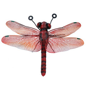 Small Metal Red Dragonfly Garden/Home Wall Art Ornament Gift 7x22x31cm