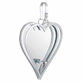 Small Mirrored Heart Candle Holder - Glass/Metal - L7 x W23 x H40 cm - Silver