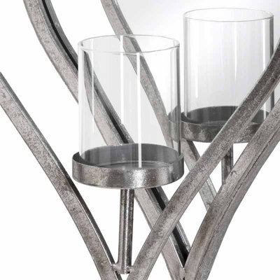 Small Mirrored Heart Candle Holder - Metal/Glass - L7 x W23 x H34 cm - Antique Silver