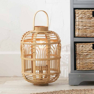 Small Natural Bamboo and Glass Lantern