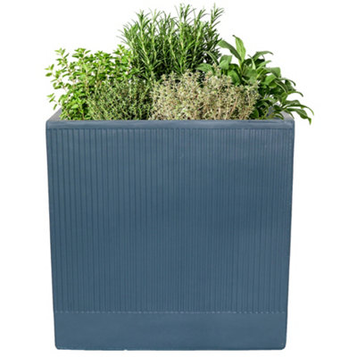 Small Navy Blue Ribbed Finish Fibre Clay Indoor Outdoor Garden Plant Pots Houseplant Flower Planter