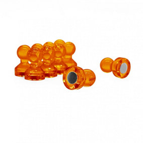 Small Orange Acrylic Push Pin Magnet for Fridge, Whiteboard, Noticeboard, Filing Cabinet - 11mm dia x 17mm tall - Pack of 10