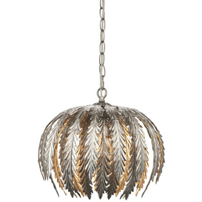 Small Ornate Silver Ceiling Pendant Light Fitting Decorative Layered Leaf Design