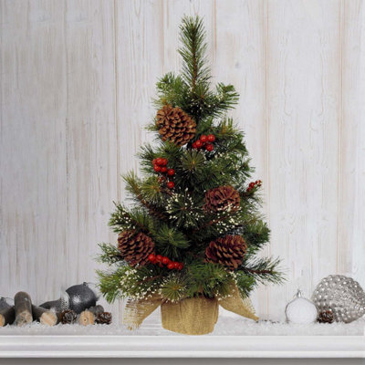 Small Pine Cone & Berries Christmas Tree with Hessian Base, Tabletop Artificial Pine Mini Christmas Tree 45cm/1.5ft Price Comparisons | Compare The Build