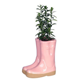Small Pink  Double Wellington Boots Indoor Outdoor Summer Flower Pot Garden Planter