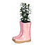 Small Pink  Double Wellington Boots Outdoor Ceramic Flower Pot Garden Planter Pot Gift for Gardeners