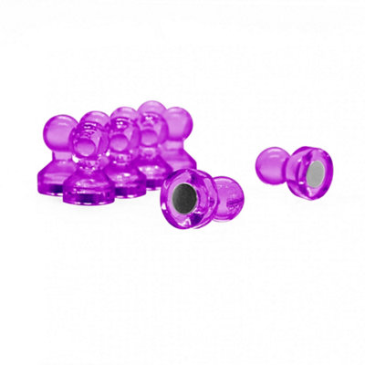 Small Purple Acrylic Push Pin Magnet for Fridge, Whiteboard, Noticeboard, Filing Cabinet - 11mm dia x 17mm tall - Pack of 10