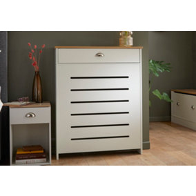 Small Radiator Cover with Drawer & Oak-Effect Top in Cream