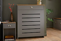 Small Radiator Cover with Drawer & Oak-Effect Top in Grey