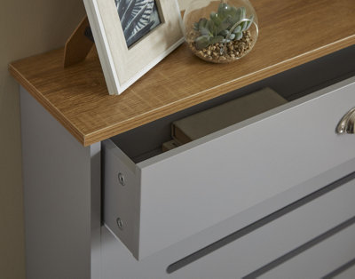Small Radiator Cover with Drawer & Oak-Effect Top in Grey