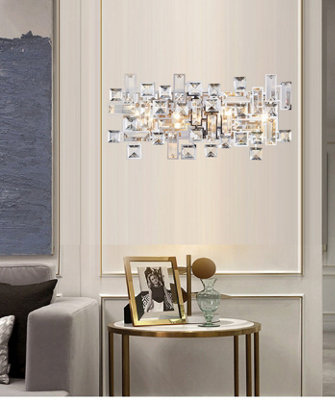 Small rectangular modern ceiling light with clear crystals and mirror effect