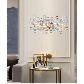 Small rectangular modern ceiling light with clear crystals and mirror effect