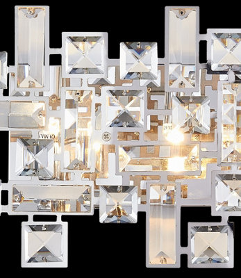 Small rectangular modern ceiling light with clear crystals and mirror effect