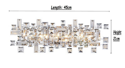 Small rectangular modern ceiling light with clear crystals and mirror effect