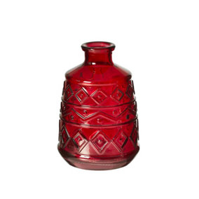 Small Red Glass Aztec Pattern Vase (Height) 11 cm - Ideal for a Table Centrepiece