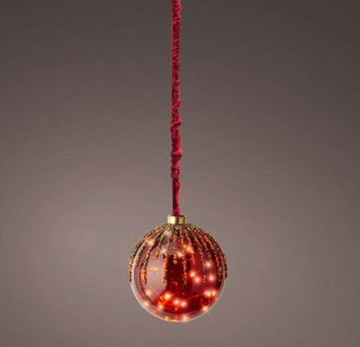 Small Red LED Christmas Globe Rope Light 30 Micro LEDs In 14cm Red Mirrored Ball