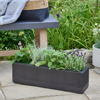 Small Rib Black Ribbed Finish Fibre Clay Indoor Outdoor Garden Plant Pots Houseplant Flower Planter