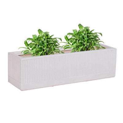 Small Ribbed White Finish Fibre Clay Indoor Outdoor Garden Plant Pots Houseplant Flower Planter