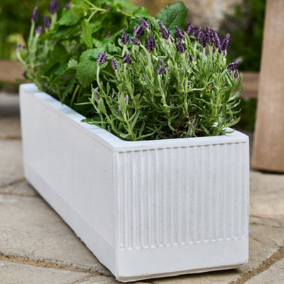 Small Ribbed White Finish Fibre Clay Indoor Outdoor Garden Plant Pots Houseplant Flower Planter