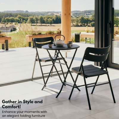 Small Round Folding Table Folding Chairs Set HDPE Top Steel