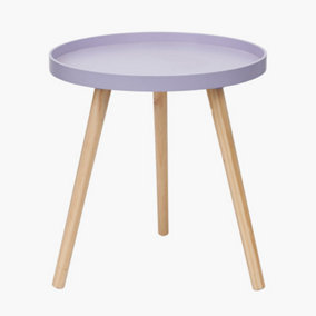Small Round Lilac Side Table With Wooden Tripod Legs For Small Corners