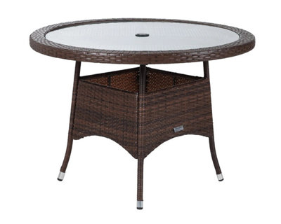 Small Round Rattan Dining Table in Chocolate with Tempered Glass Top