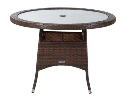 Small Round Rattan Dining Table in Chocolate with Tempered Glass Top