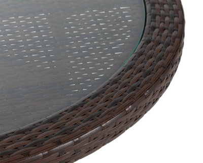 Small Round Rattan Dining Table in Chocolate with Tempered Glass Top