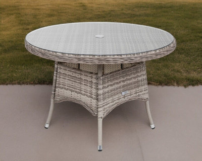 Small Round Rattan Dining Table in Grey with Tempered Glass Top