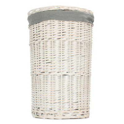 Small Round White Wash Laundry Hamper with Grey Sage Lining