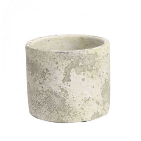 Small Rustic Cement Plant Pot. Aged Style. (H11 cm) No drainage Holes.