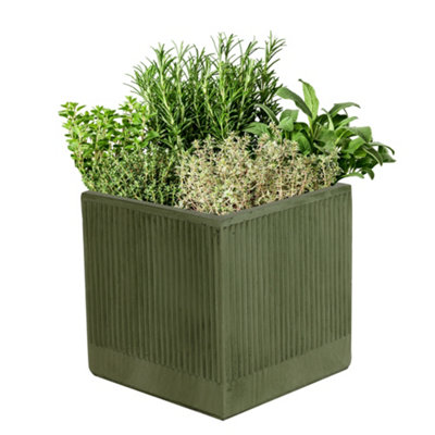 Small Sage Green Ribbed Finish Fibre Clay Indoor Outdoor Garden Plant ...