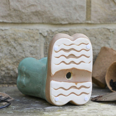 Small Sage Green Wellingtons Boots Ceramic Indoor Outdoor Summer Flower Pot Garden Planter Pot