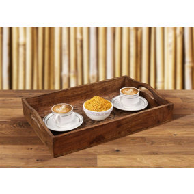 Small Serving Tray With Handles Platter Oak Tree Design Burnt Small 31x20x8cm