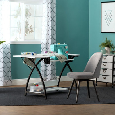 Small Sewing Table, with Gridded White Top and Black Legs