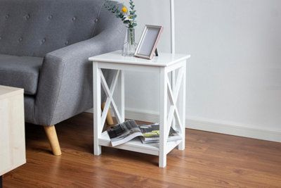 Small Side Table Bedside Tables 2 Tier Night Stand Occasional Slim Narrow Storage Contemporary Wooden
