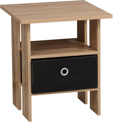 Small Side Table Living Room with Basket Bedside End Occasional Tables Contemporary Wooden Nightstand
